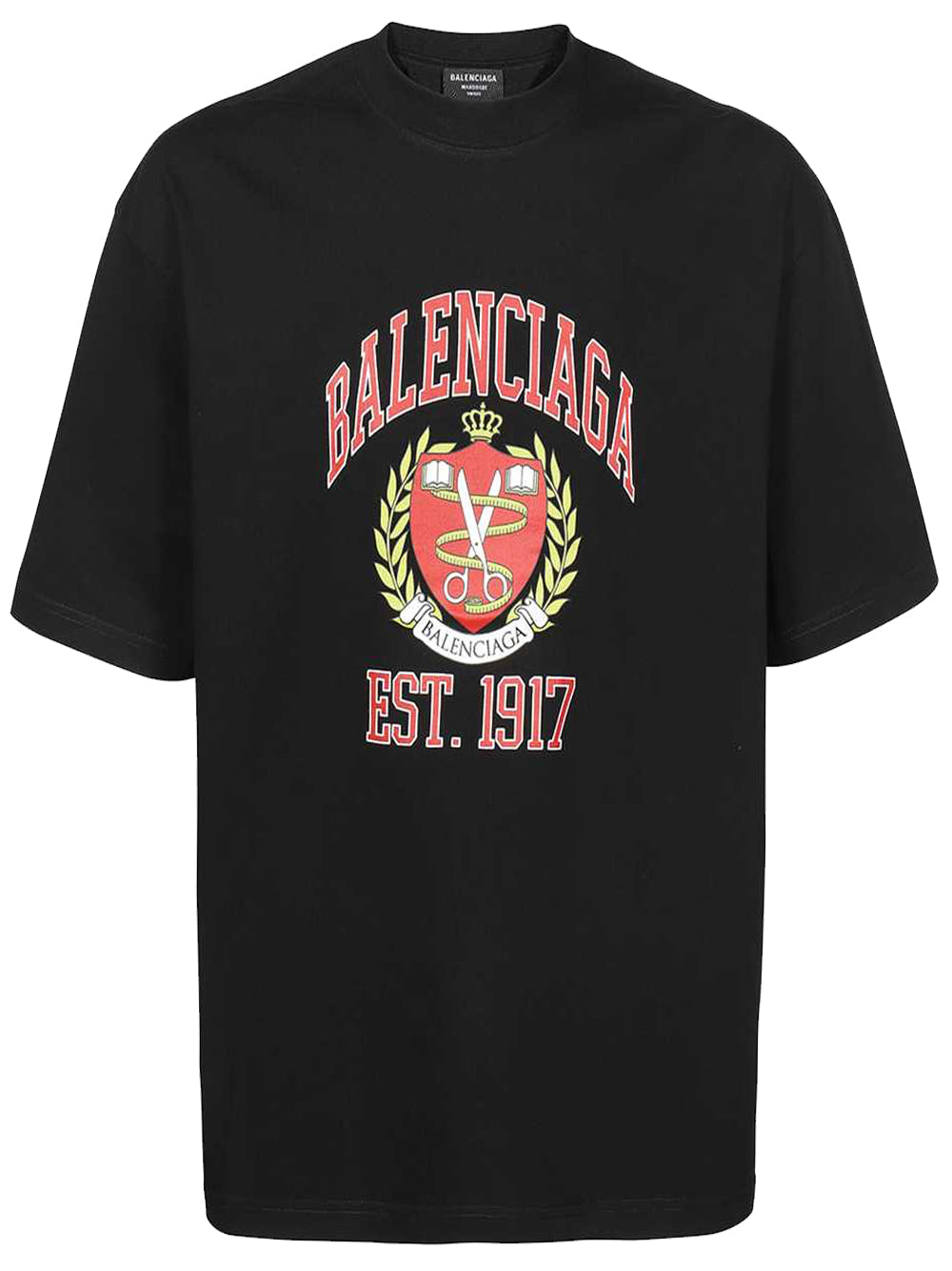 College Logo Cotton T Shirt in Black - Balenciaga