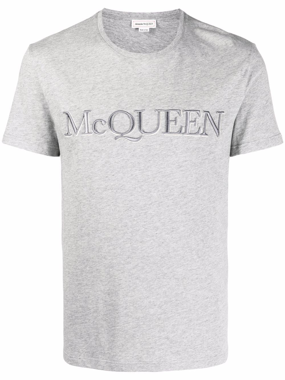 ALEXANDER MCQUEEN Embroidered Logo T-shirt Grey - MAISONDEFASHION.COM