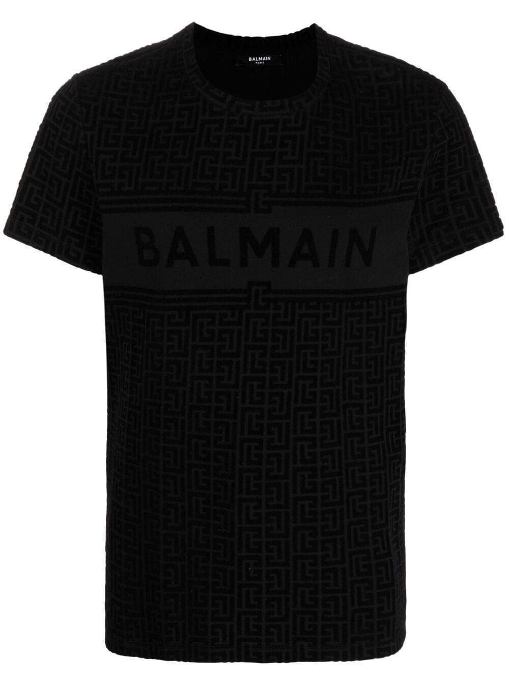 BALMAIN Flocked-monogram T-shirt Black - MAISONDEFASHION.COM