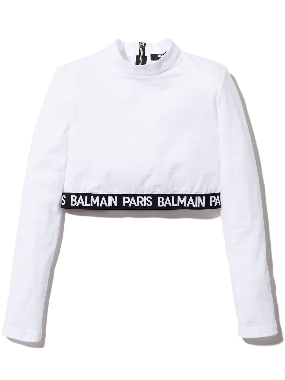 BALMAIN KIDS Logo tape cropped T-shirt White - MAISONDEFASHION.COM