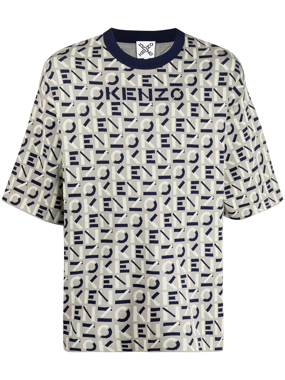 KENZO All Over Logo Monogram T-Shirt Grey - MAISONDEFASHION.COM
