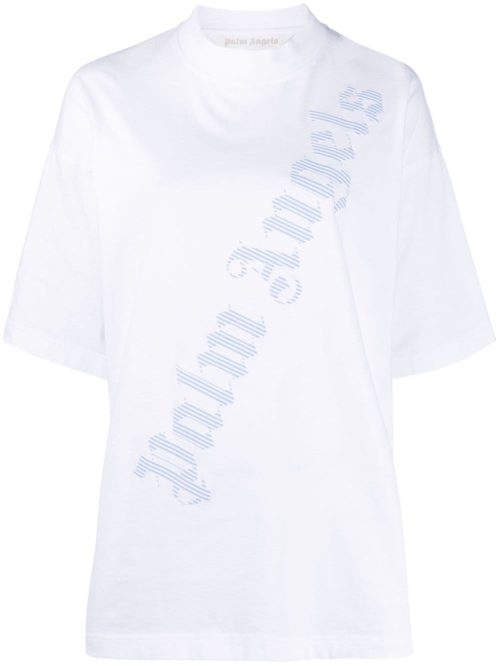 PALM ANGELS WOMEN Stripe Loose Fit Logo T-Shirt White/Blue - MAISONDEFASHION.COM