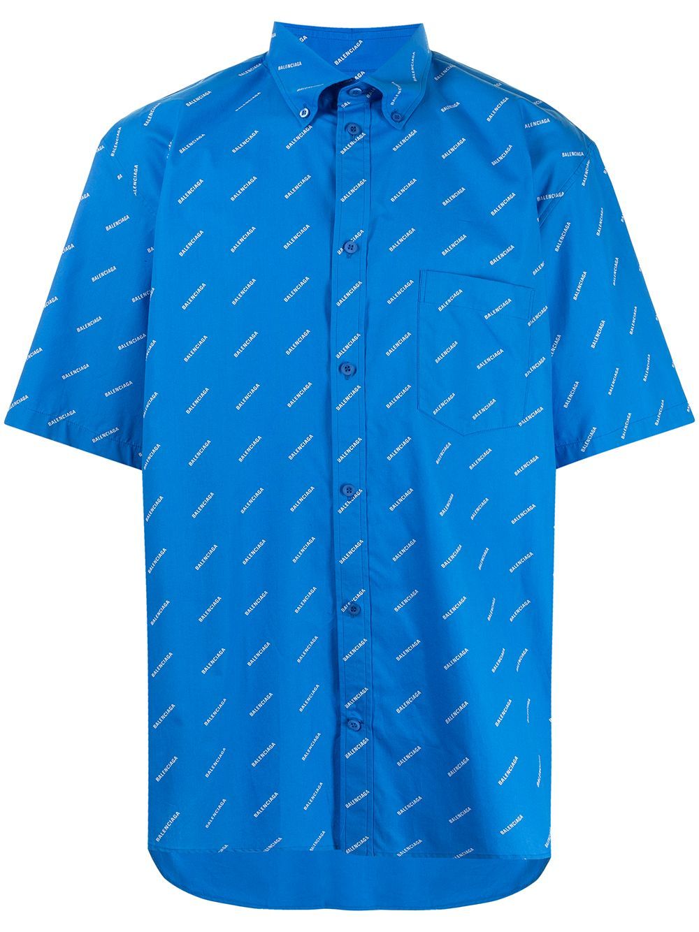 BALENCIAGA Logo Print Short Sleeve Shirt Blue - MAISONDEFASHION.COM