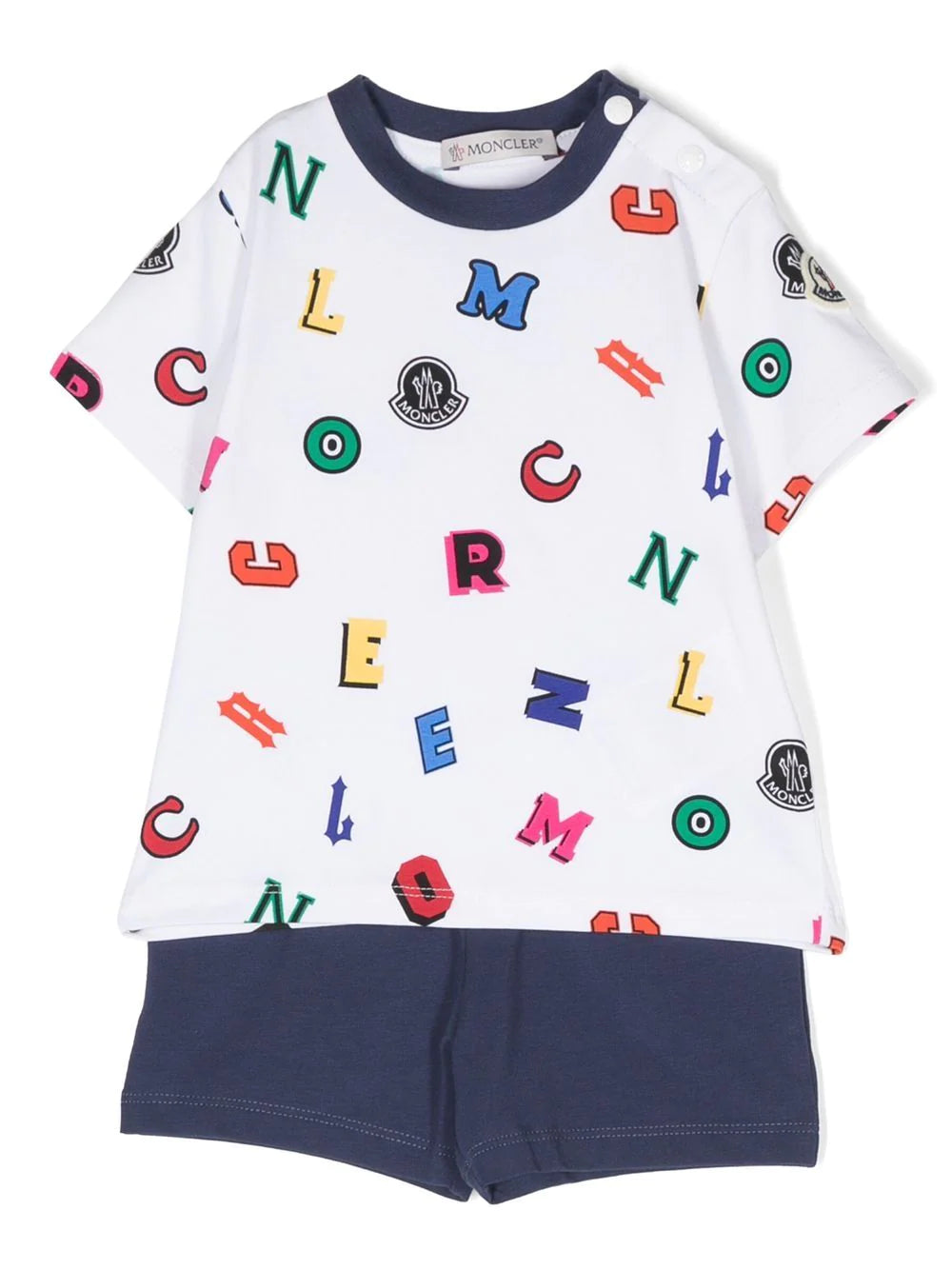 MONCLER BABY Logo Print T-Shirt Shorts Set White/Navy - MAISONDEFASHION.COM