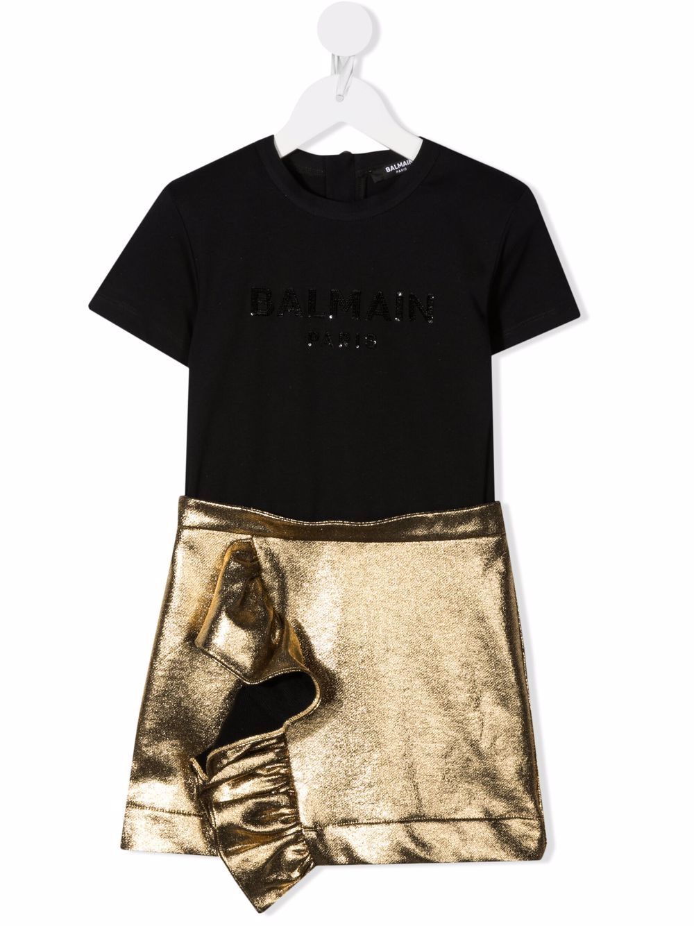 BALMAIN KIDS Ruffle-detail dress Black/Gold - MAISONDEFASHION.COM