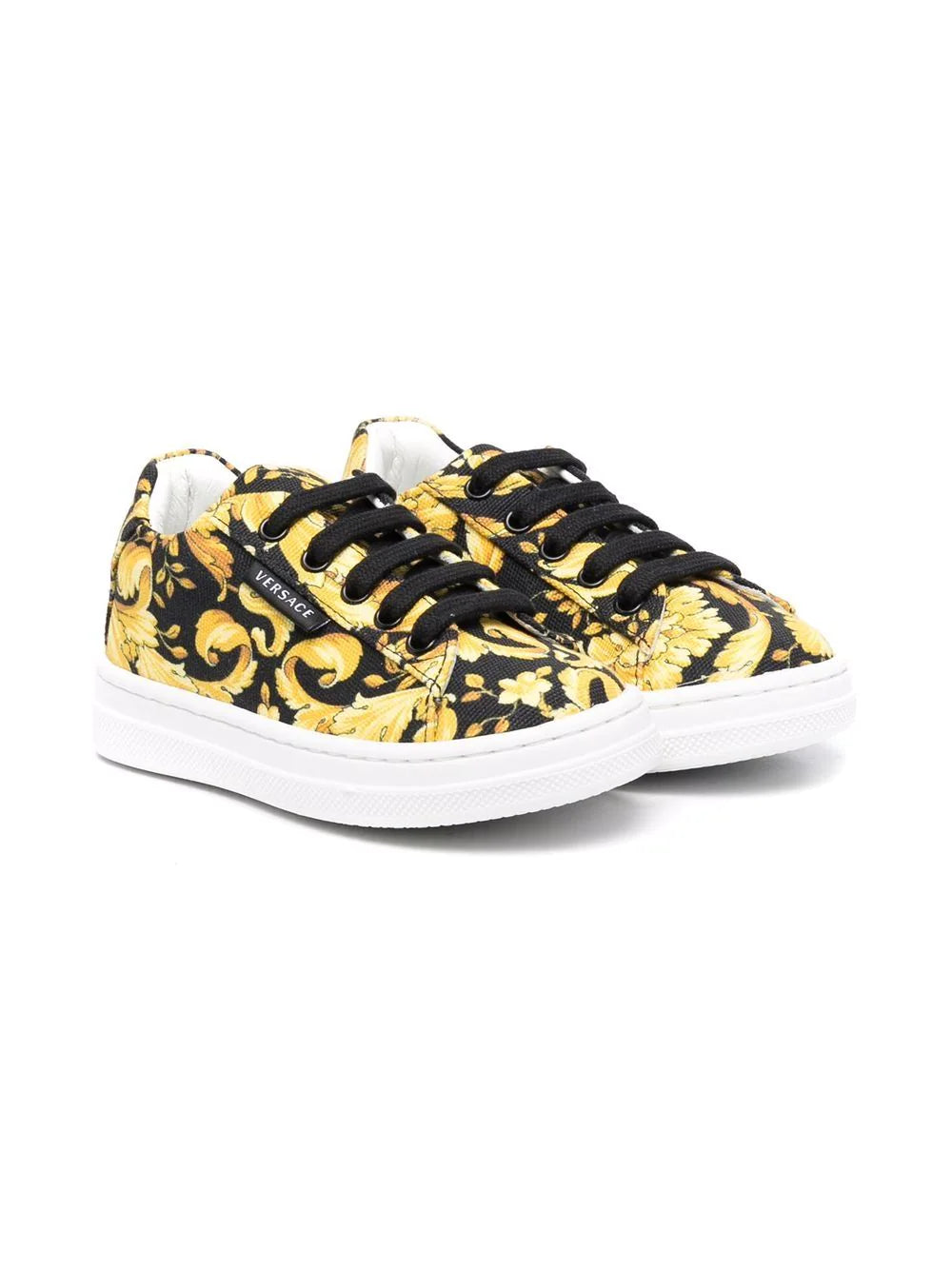 VERSACE KIDS Barocco-Print Sneakers Black/Gold - MAISONDEFASHION.COM