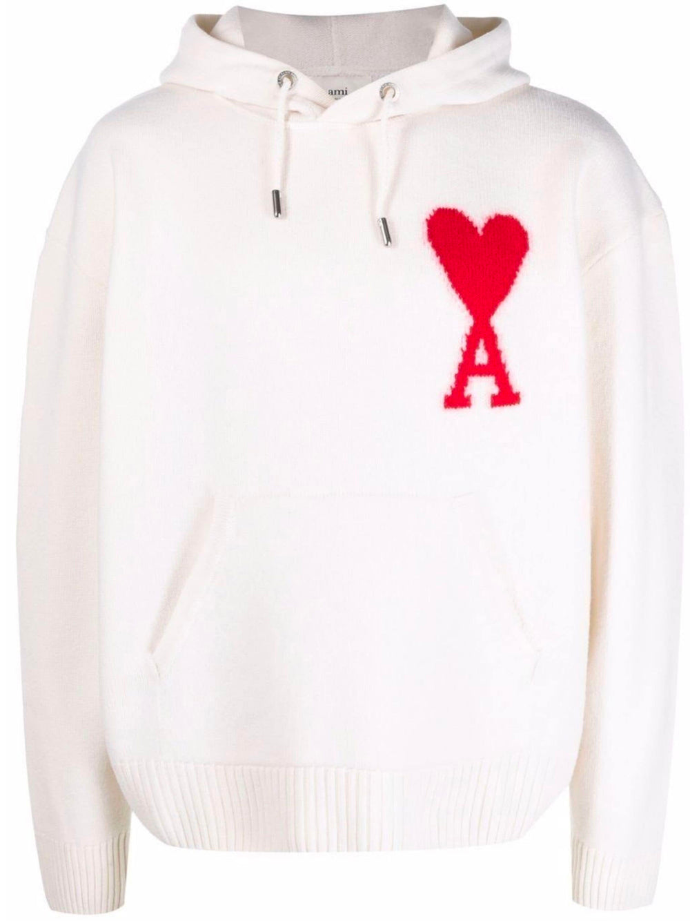 AMI PARIS Ami De Coeur Logo Hoodie Off-White/Red - MAISONDEFASHION.COM