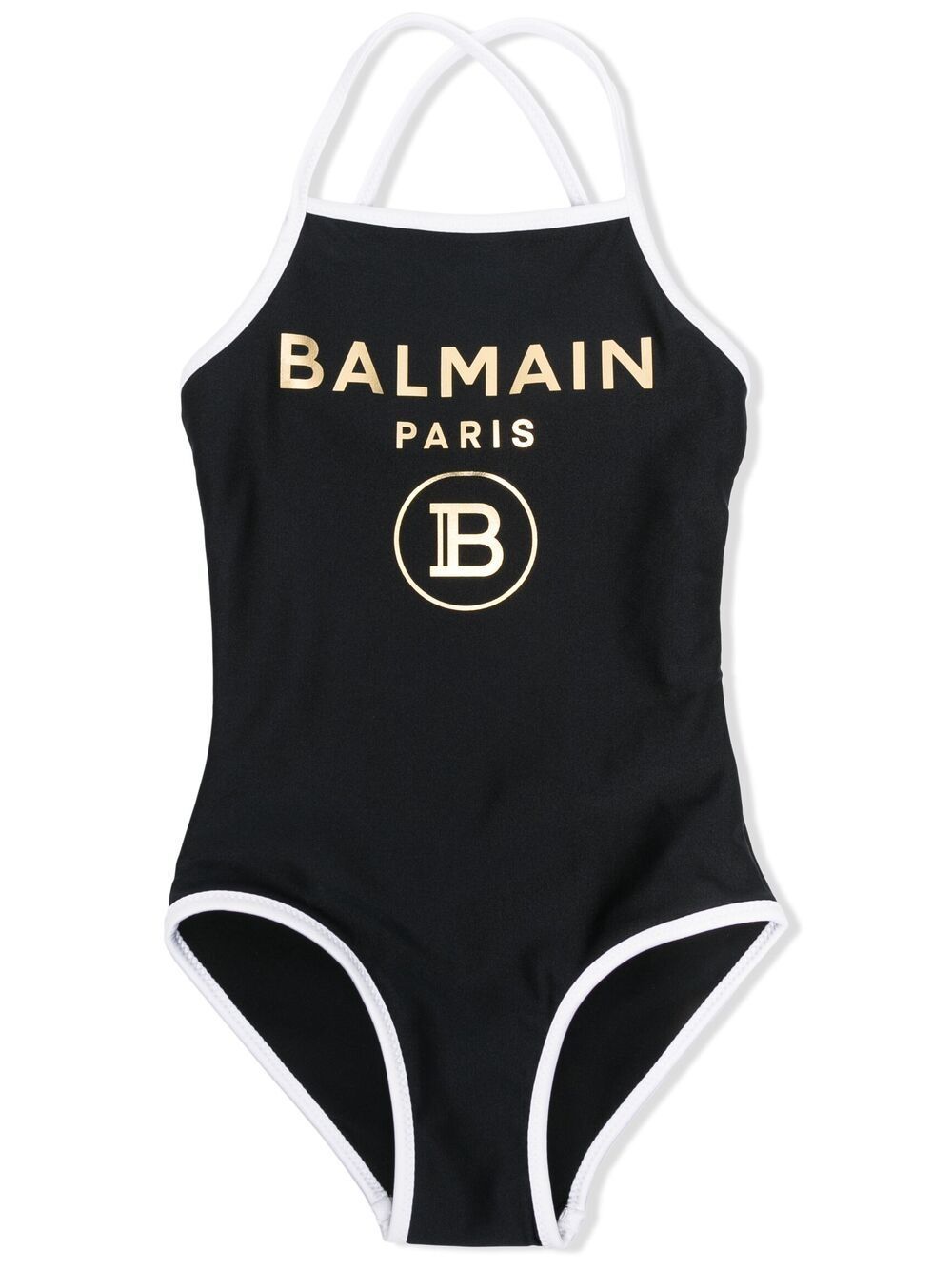 BALMAIN KIDS Logo-print swimsuit Black/Gold - MAISONDEFASHION.COM