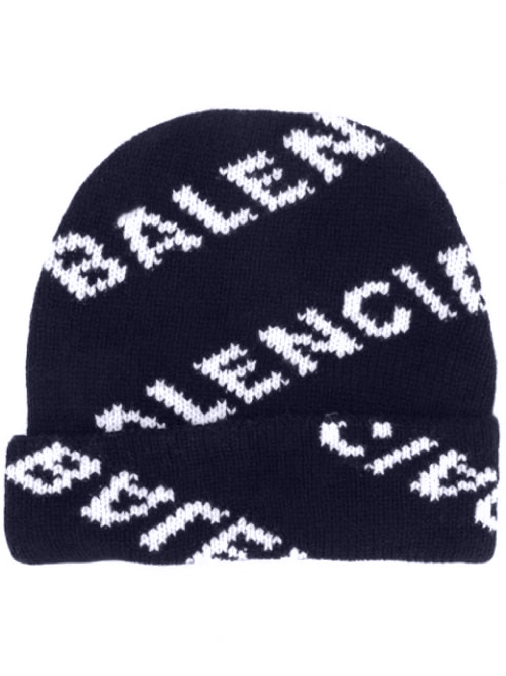BALENCIAGA Knitted Logo Beanie Navy - MAISONDEFASHION.COM