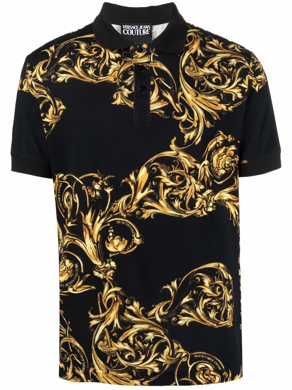 VERSACE Baroque Print Polo Shirt Black | MAISONDEFASHION.COM