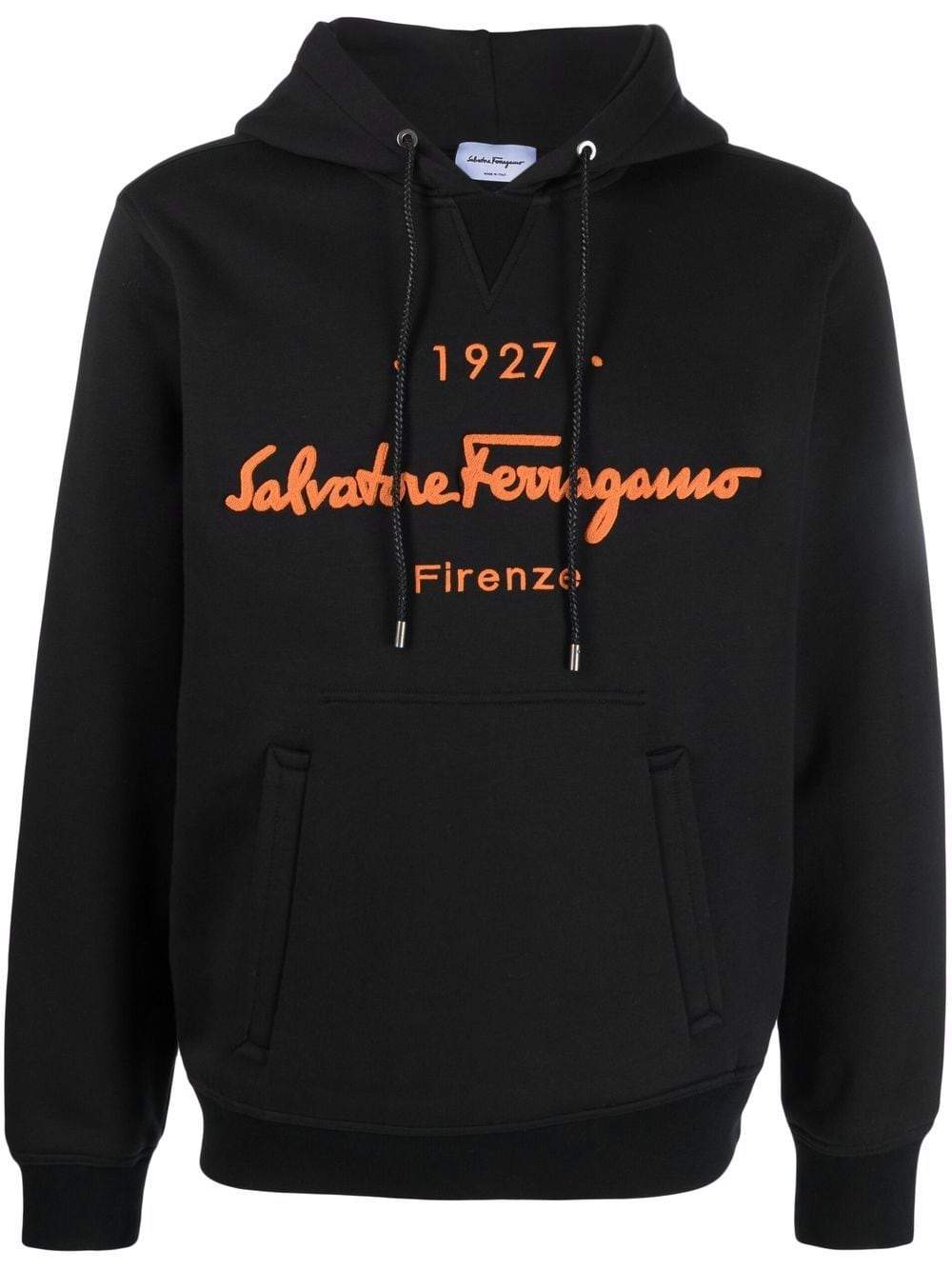 SALVATORE FERRAGAMO Logo Embroidered Hoodie Black MAISONDEFASHION.COM