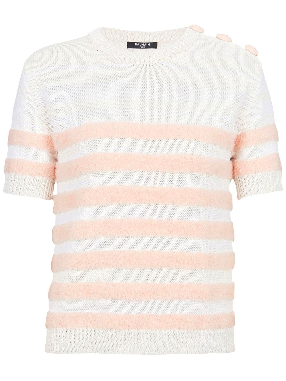 BALMAIN WOMEN Striped Knit Top Pink/White - MAISONDEFASHION.COM