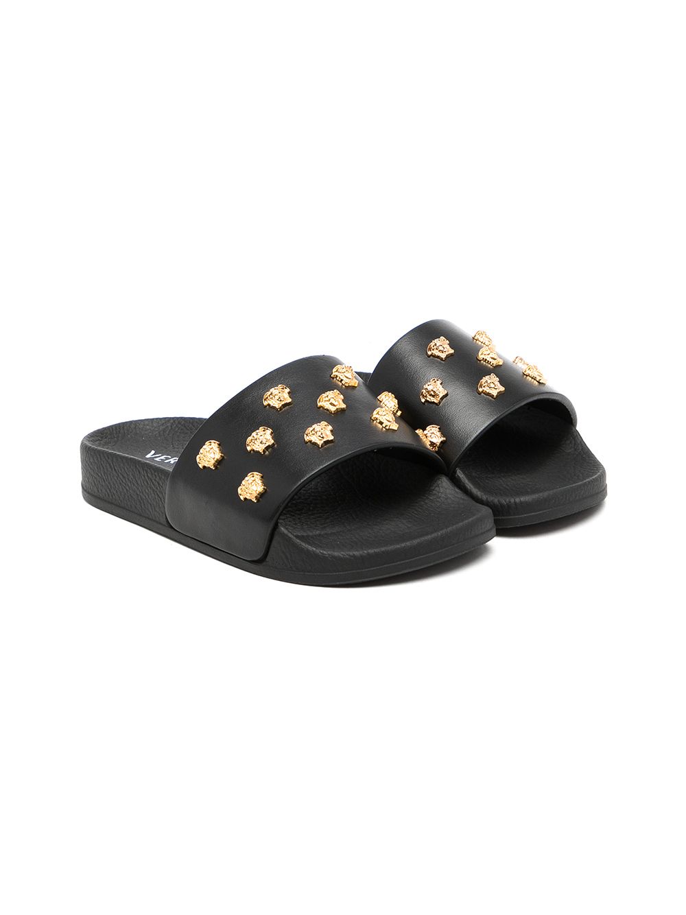 VERSACE KIDS Medusa-Head stud-embellished slides Black - MAISONDEFASHION.COM