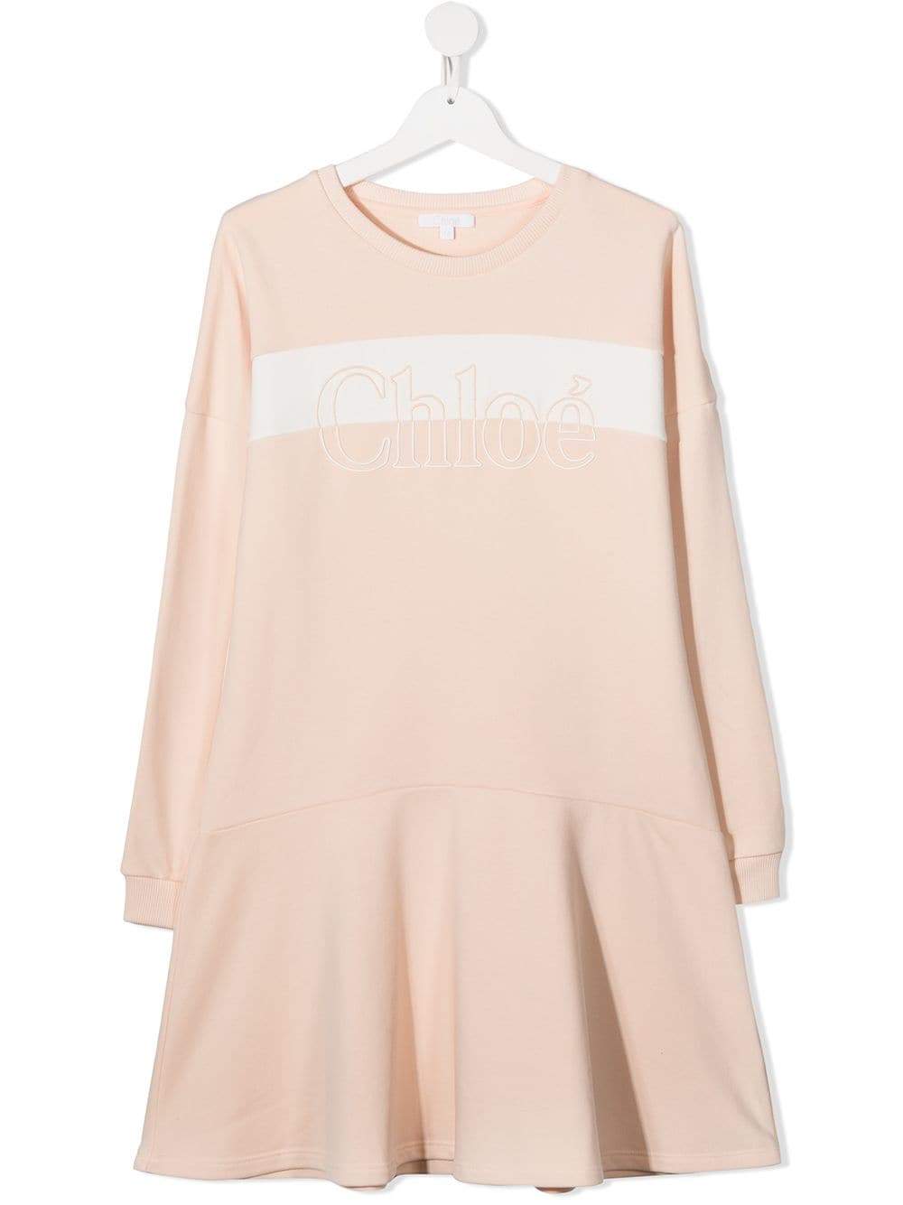 CHLOÉ KIDS Outline Logo Sweater Dress Pink/White - Maison De Fashion 