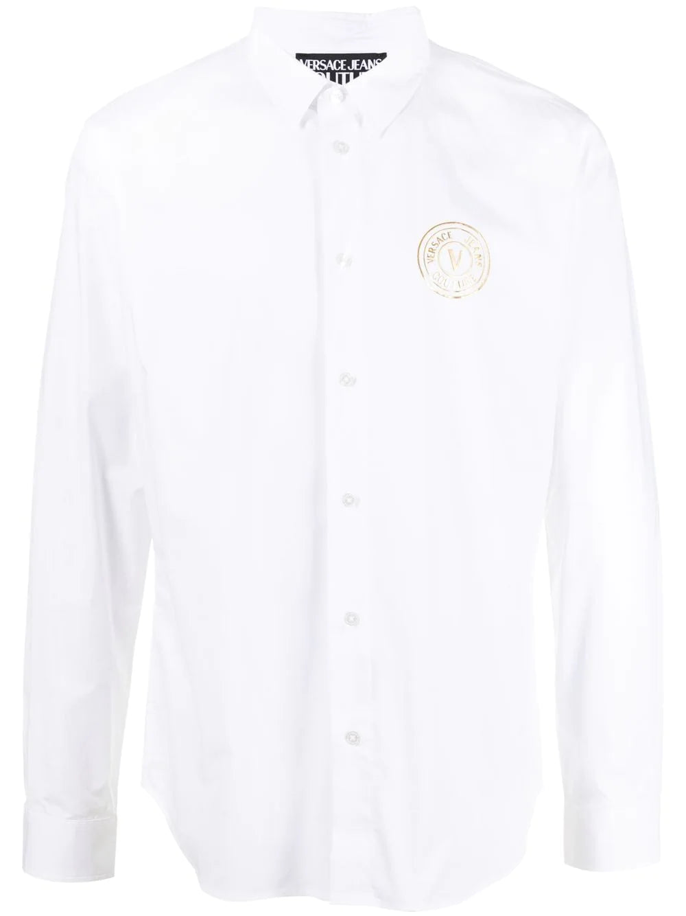 VERSACE V-Emblem Print Logo Shirt White - MAISONDEFASHION.COM