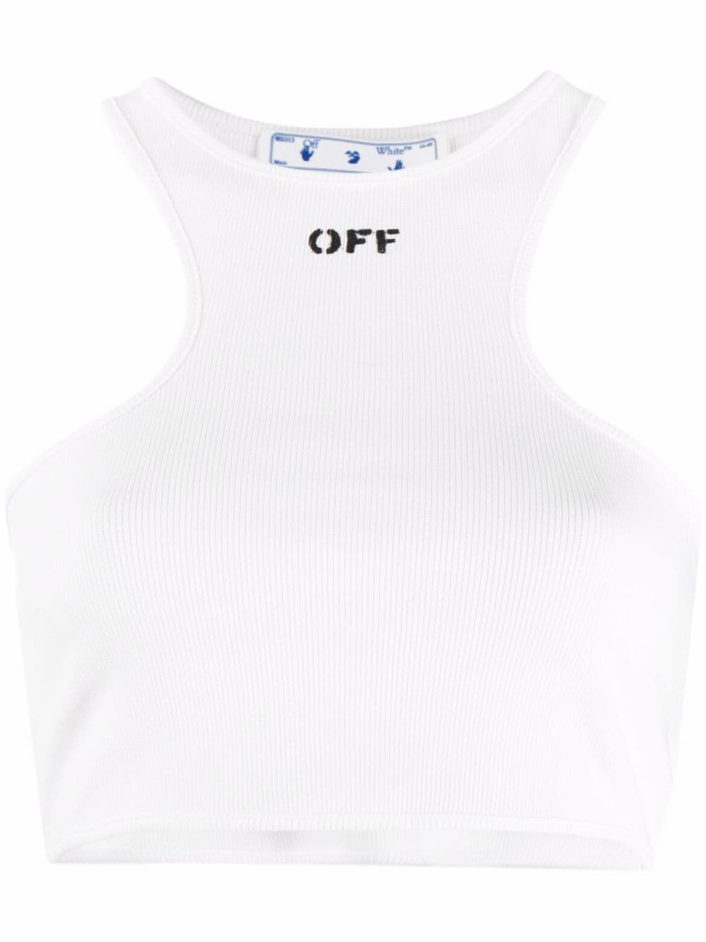 OFF-WHITE WOMEN Ribbed Rowing Logo Cropped Top White - MAISONDEFASHION.COM