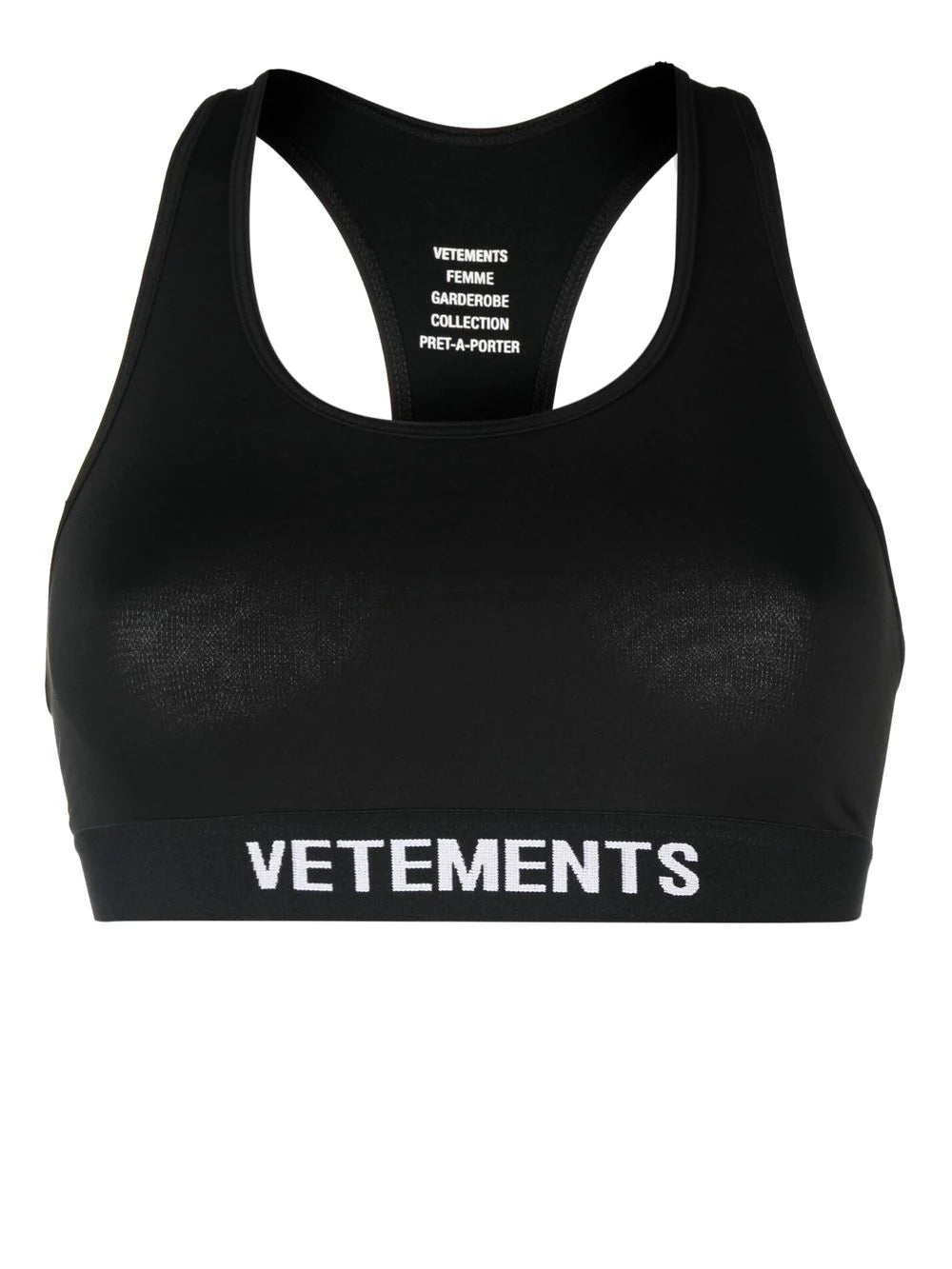 VETEMENTS WOMEN Logo Sports Bra Black - MAISONDEFASHION.COM