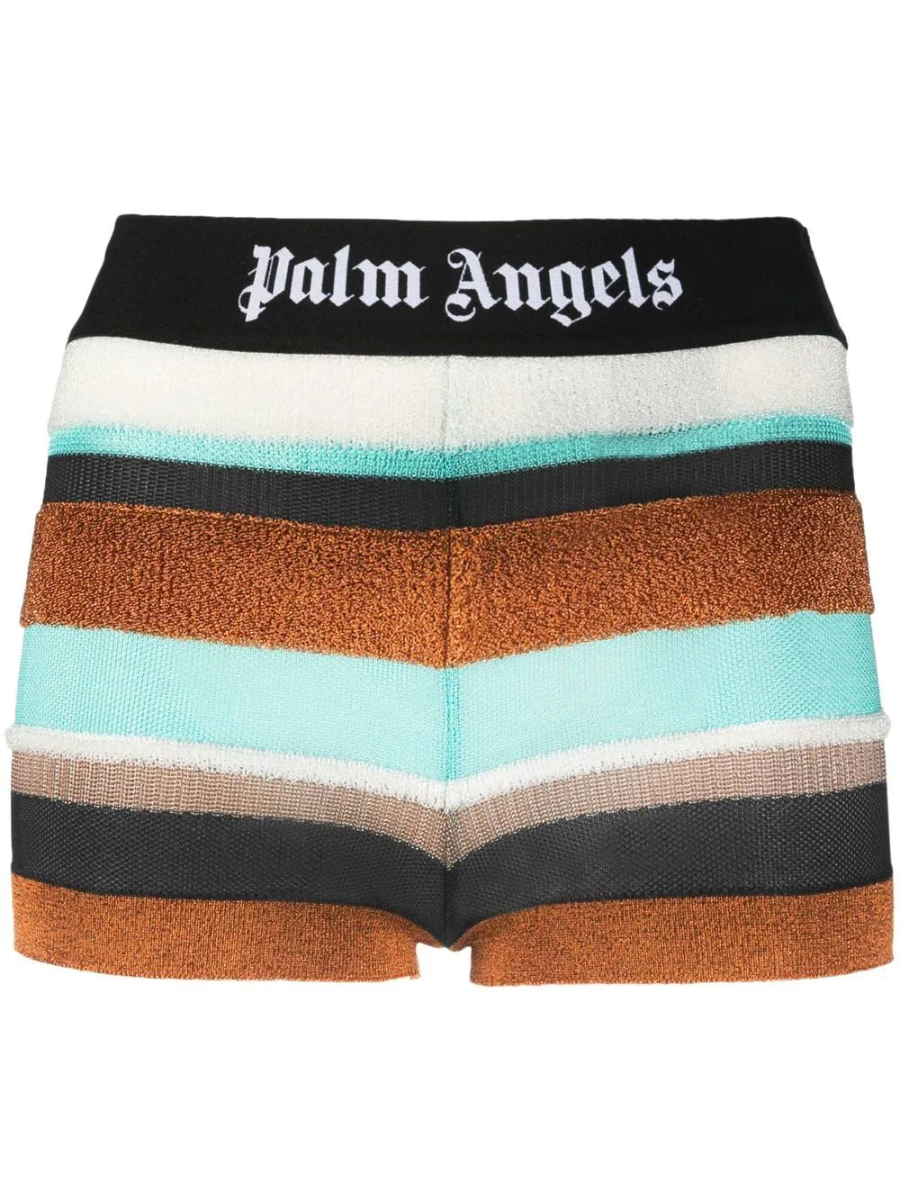 PALM ANGELS WOMEN Lurex Stripes Knit Logo Shorts Multicolour - MAISONDEFASHION.COM