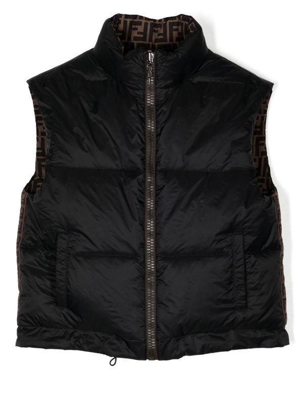 FENDI KIDS FF Monogram-Print Reversible Gilet Black/Brown - MAISONDEFASHION.COM