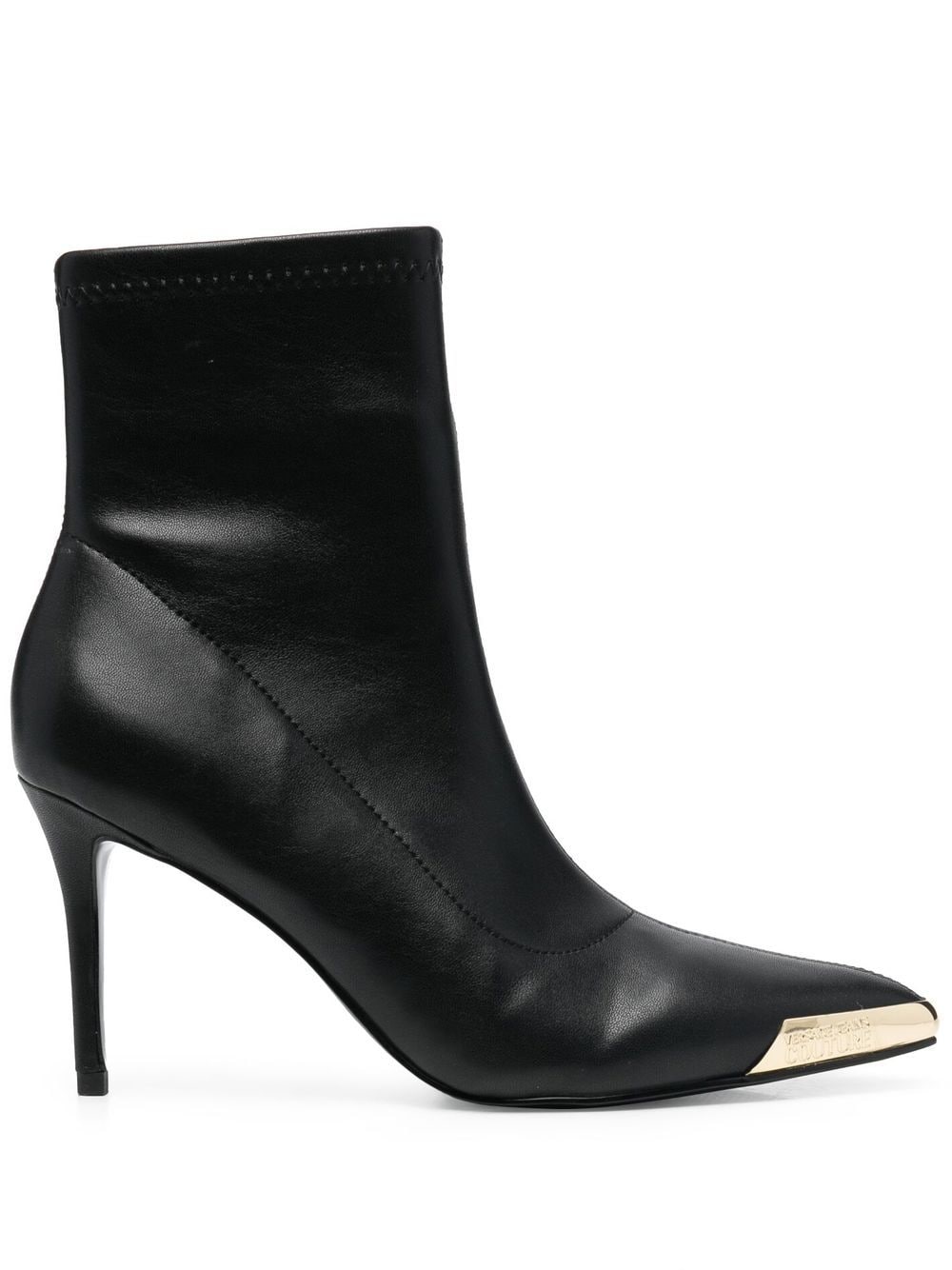 VERSACE WOMEN Metallic Toe Cap Heeled Boots Black/Gold - MAISONDEFASHION.COM