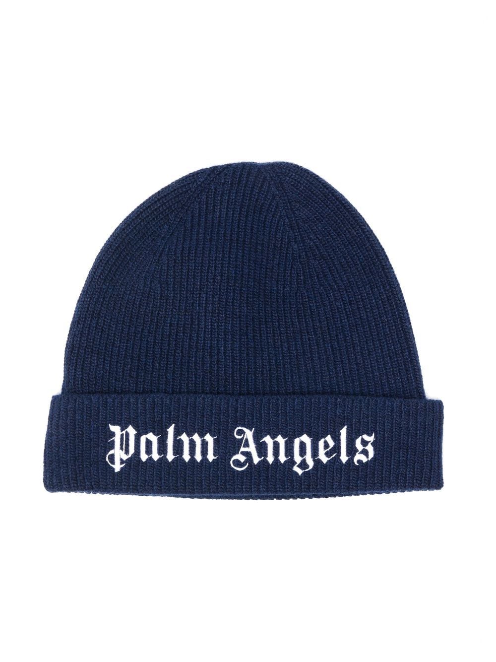 PALM ANGELS KIDS Logo Beanie Navy/White - MAISONDEFASHION.COM