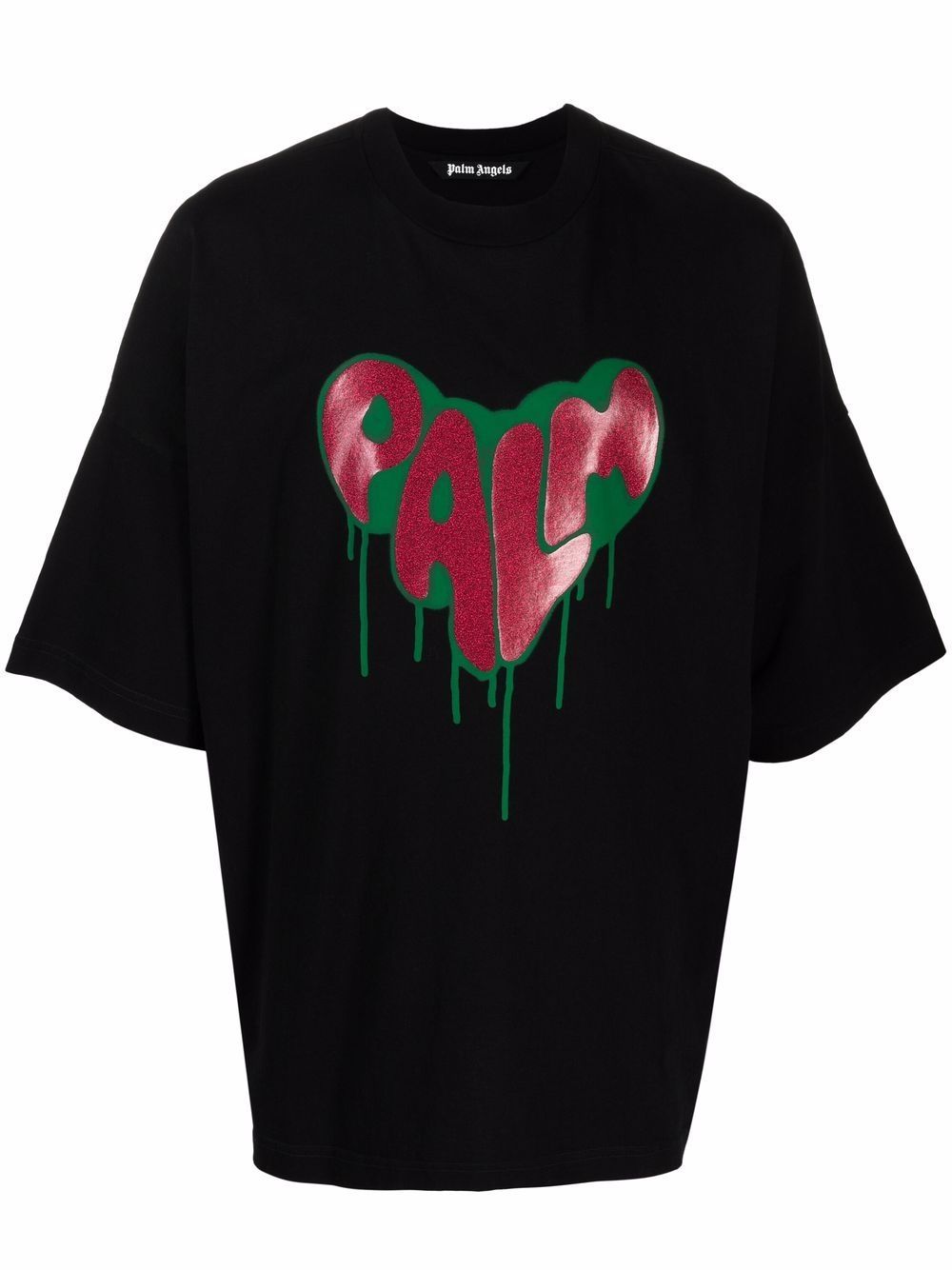 PALM ANGELS Spray Hear Graphic Loose T-Shirt Black - MAISONDEFASHION.COM