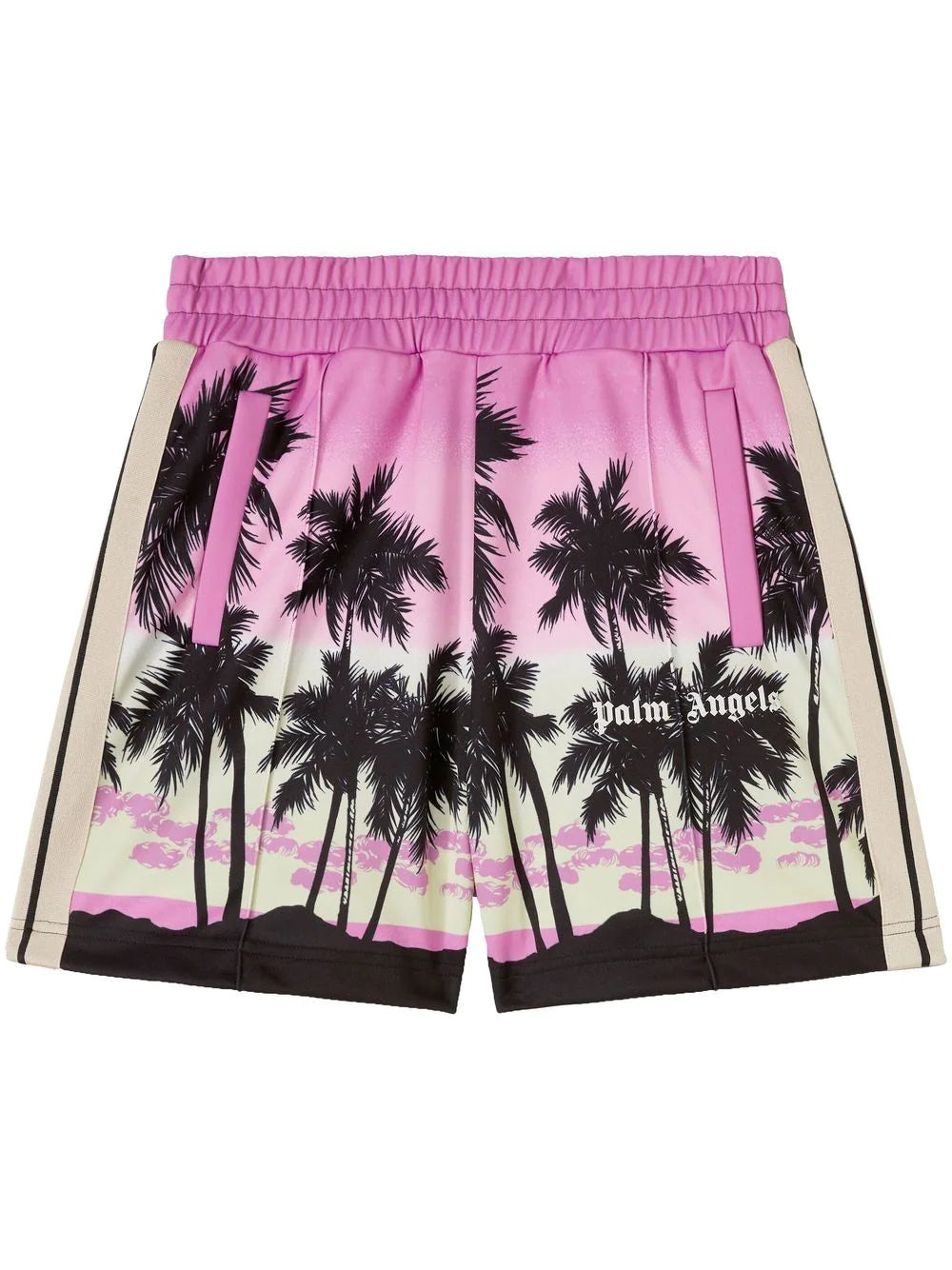 PALM ANGELS Pink Sunset Track Shorts Purple/Black - MAISONDEFASHION.COM