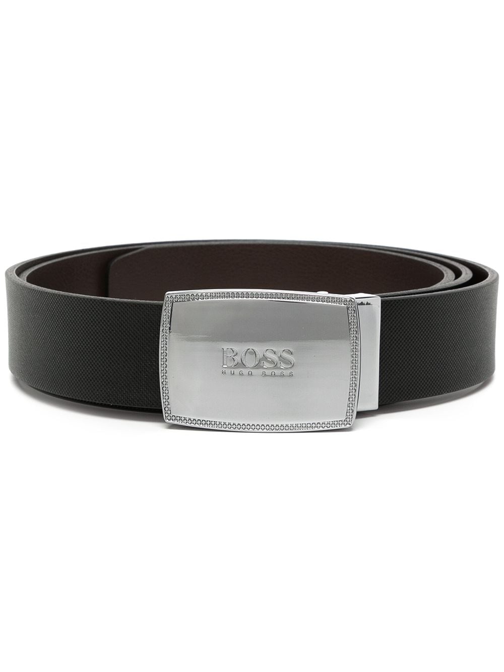 BOSS Reversible logo-plaque belt Black/Brown - MAISONDEFASHION.COM