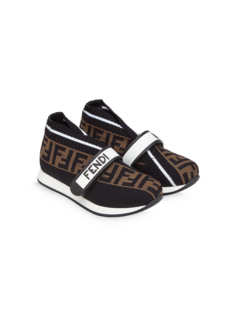 FENDI KIDS Monogram Strap Trainers Black - MAISONDEFASHION.COM
