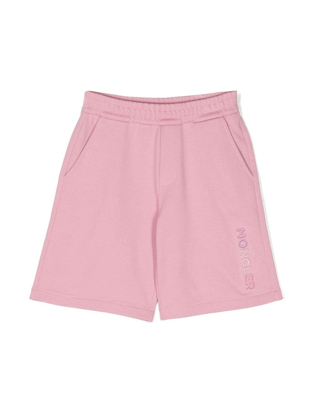 MONCLER KIDS Logo Embossed Shorts Pink - MAISONDEFASHION.COM