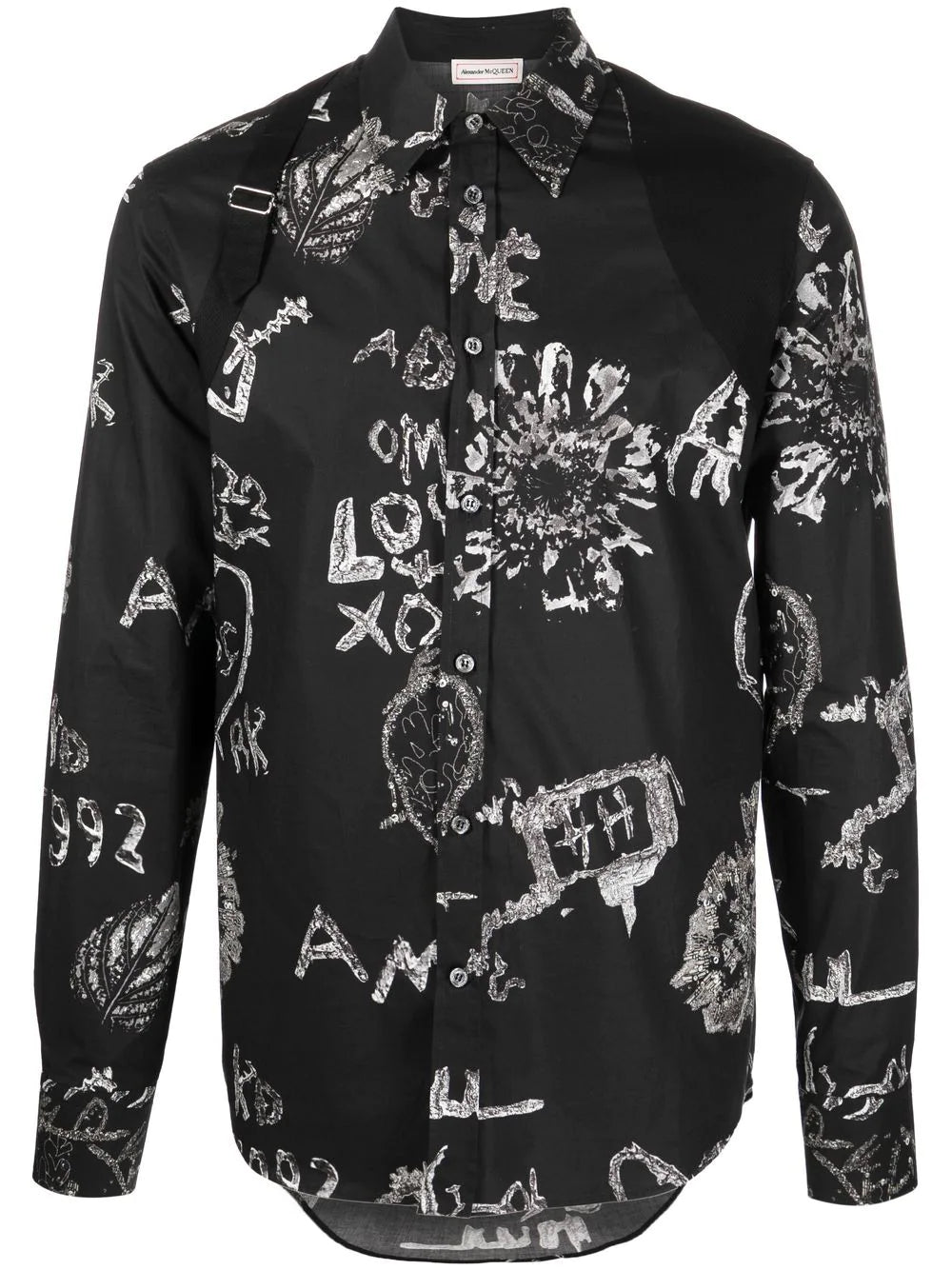 ALEXANDER MCQUEEN Graphic Print Harness Shirt Black/White - MAISONDEFASHION.COM