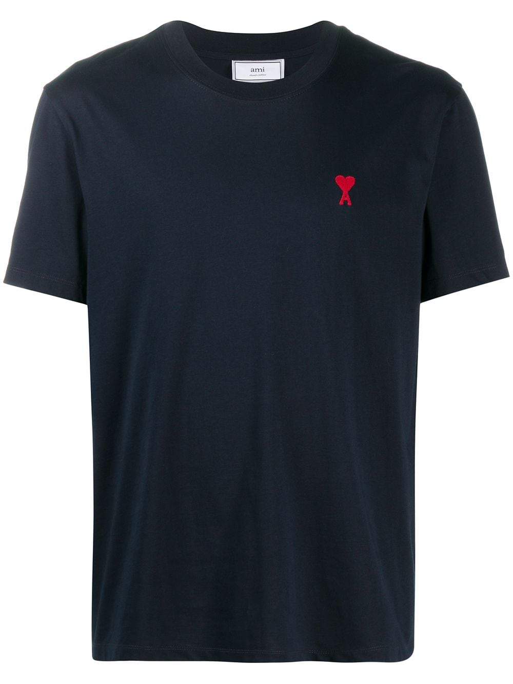 AMI De Coeur Logo T-Shirt Navy - MAISONDEFASHION.COM