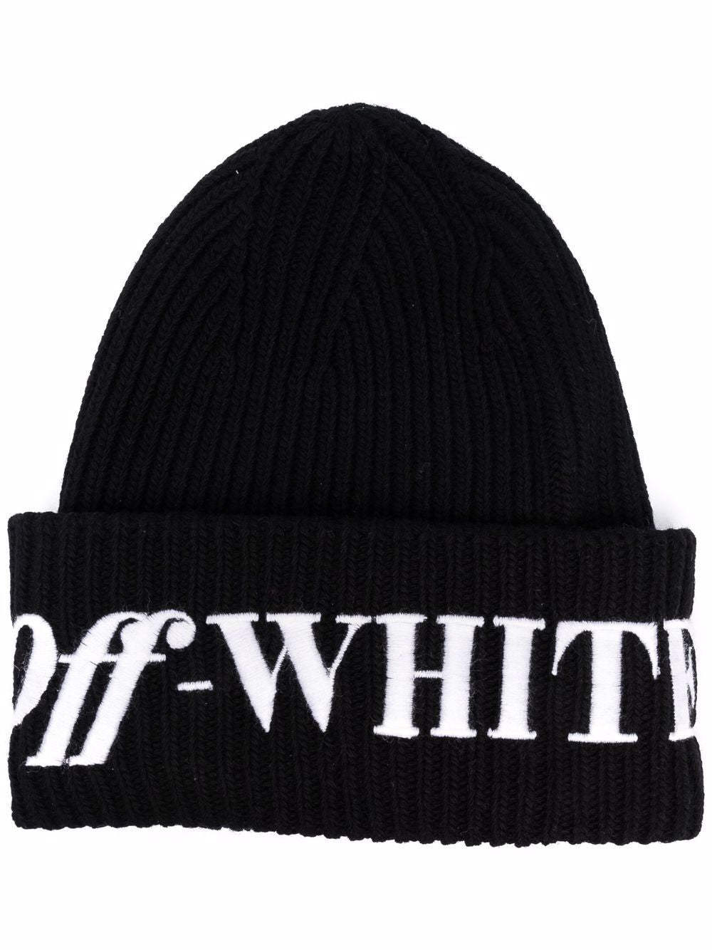 OFF-WHITE WOMEN Logo-embroidered ribbed-knit beanie Black - MAISONDEFASHION.COM
