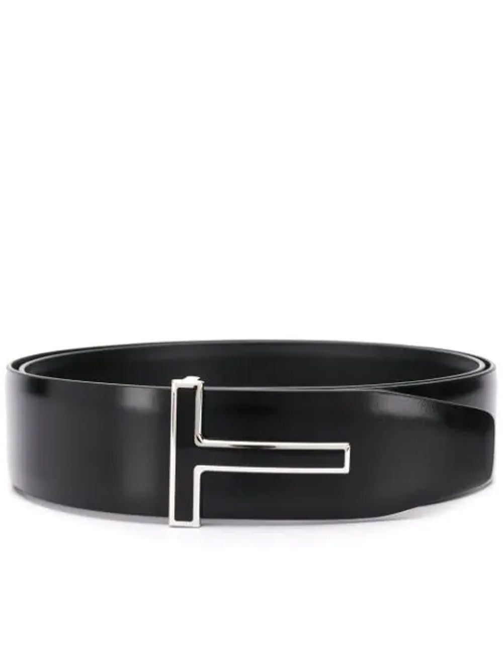 TOM FORD Silver Trim T Buckle Leather Belt Black/Silver - MAISONDEFASHION.COM