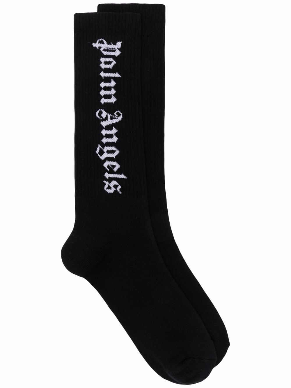 PALM ANGELS Vertical Logo Socks Black/White - MAISONDEFASHION.COM