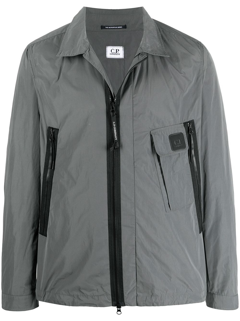 C.P COMPANY Logo-patch Zip-up Shirt Jacket Grey - MAISONDEFASHION.COM