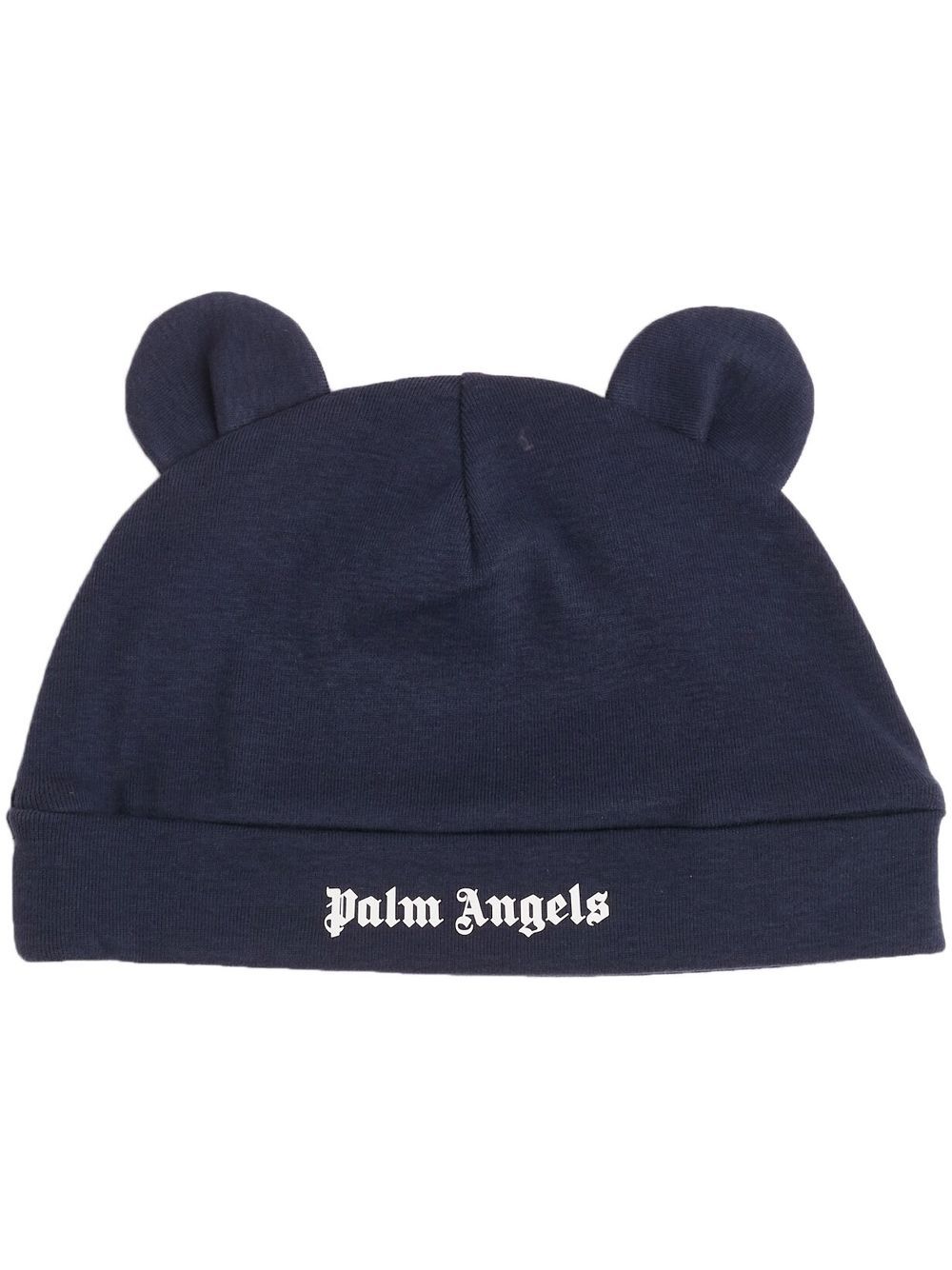 PALM ANGELS KIDS Logo Teddy Bear Beanie Navy/White - MAISONDEFASHION.COM