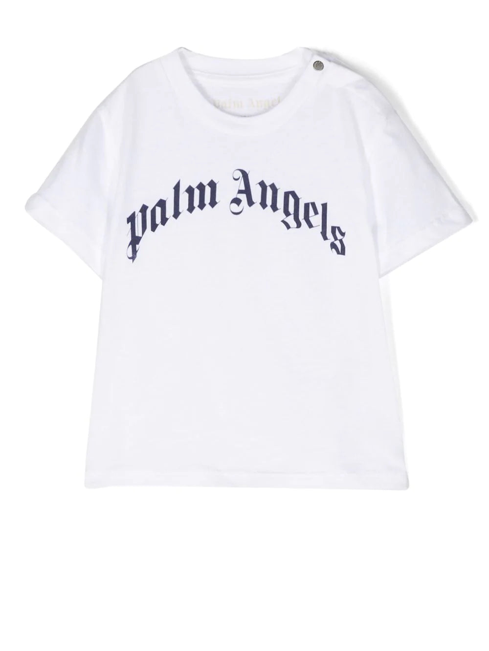 PALM ANGELS KIDS Curved Logo T-Shirt White/Navy - MAISONDEFASHION.COM