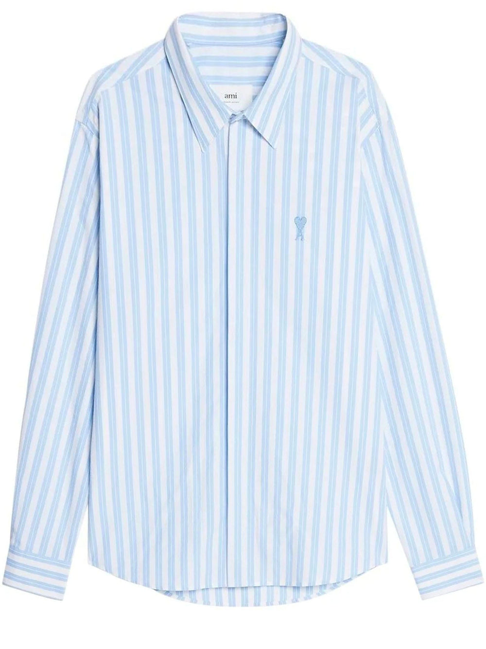 AMI PARIS Stripe Collar Shirt Sky Blue/White - MAISONDEFASHION.COM