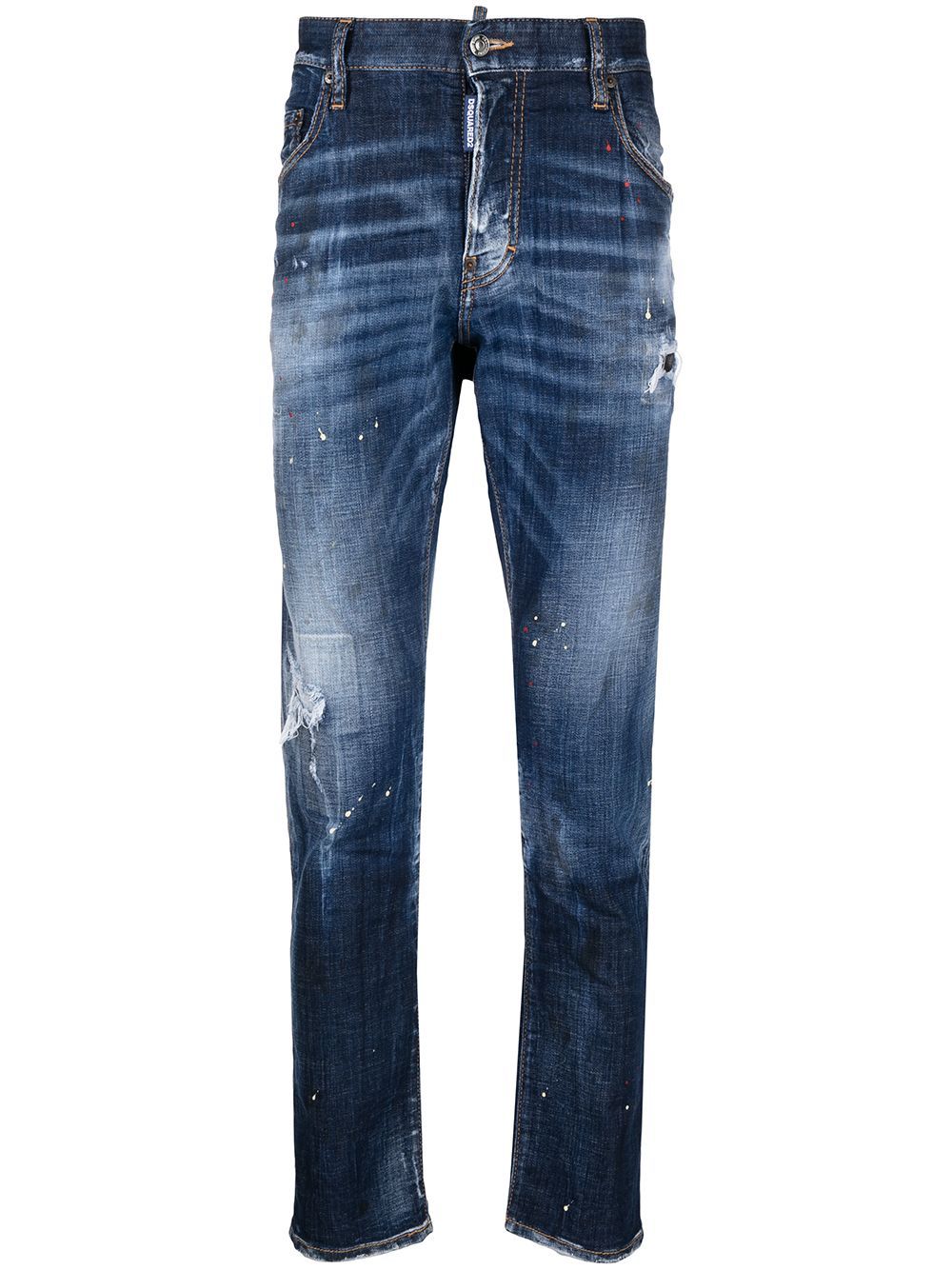DSQUARED2 Ripped Leg 5 Pocket Jeans Blue - MAISONDEFASHION.COM