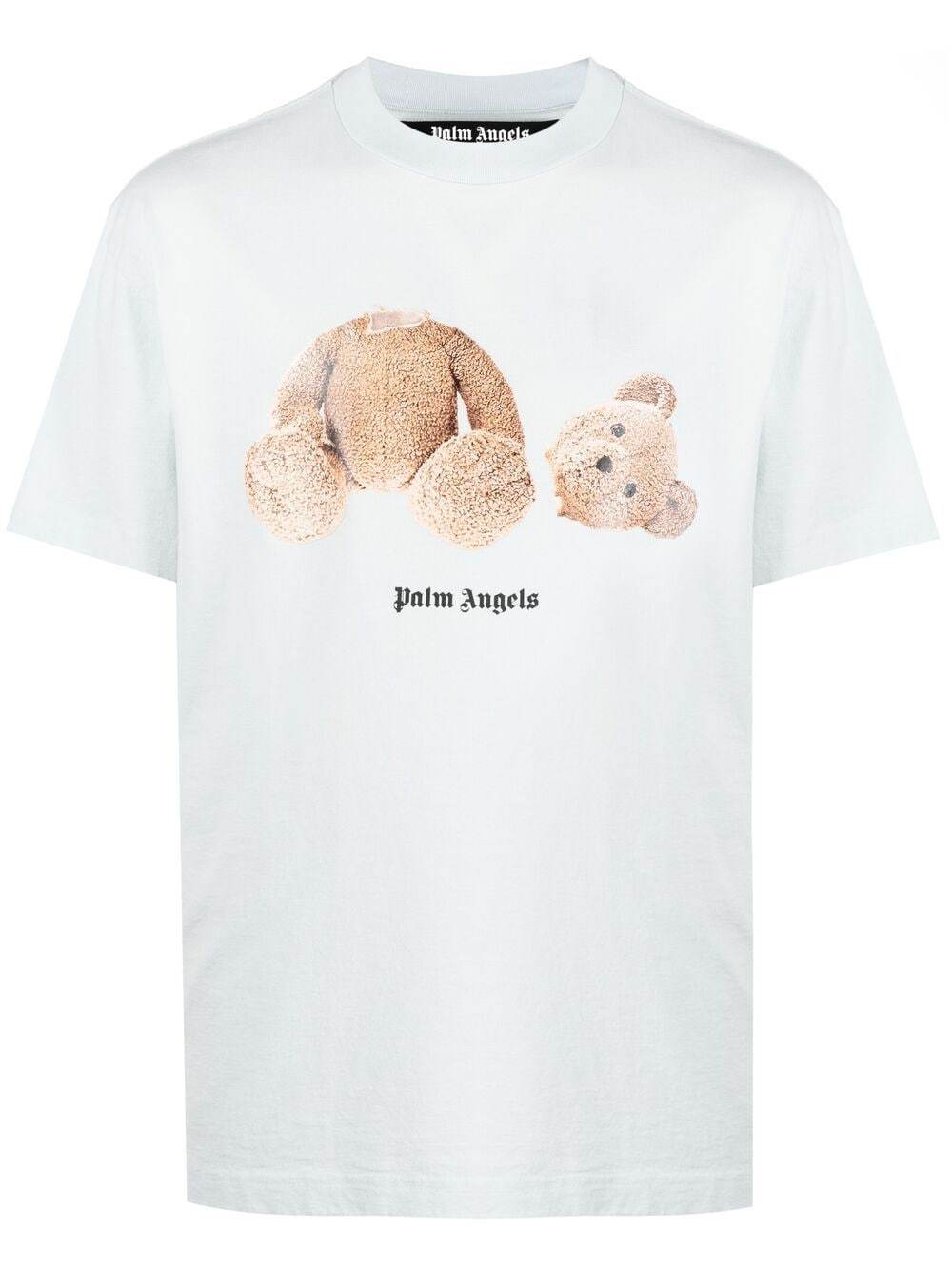 PALM ANGELS Bear Graphic T-Shirt Blue - MAISONDEFASHION.COM