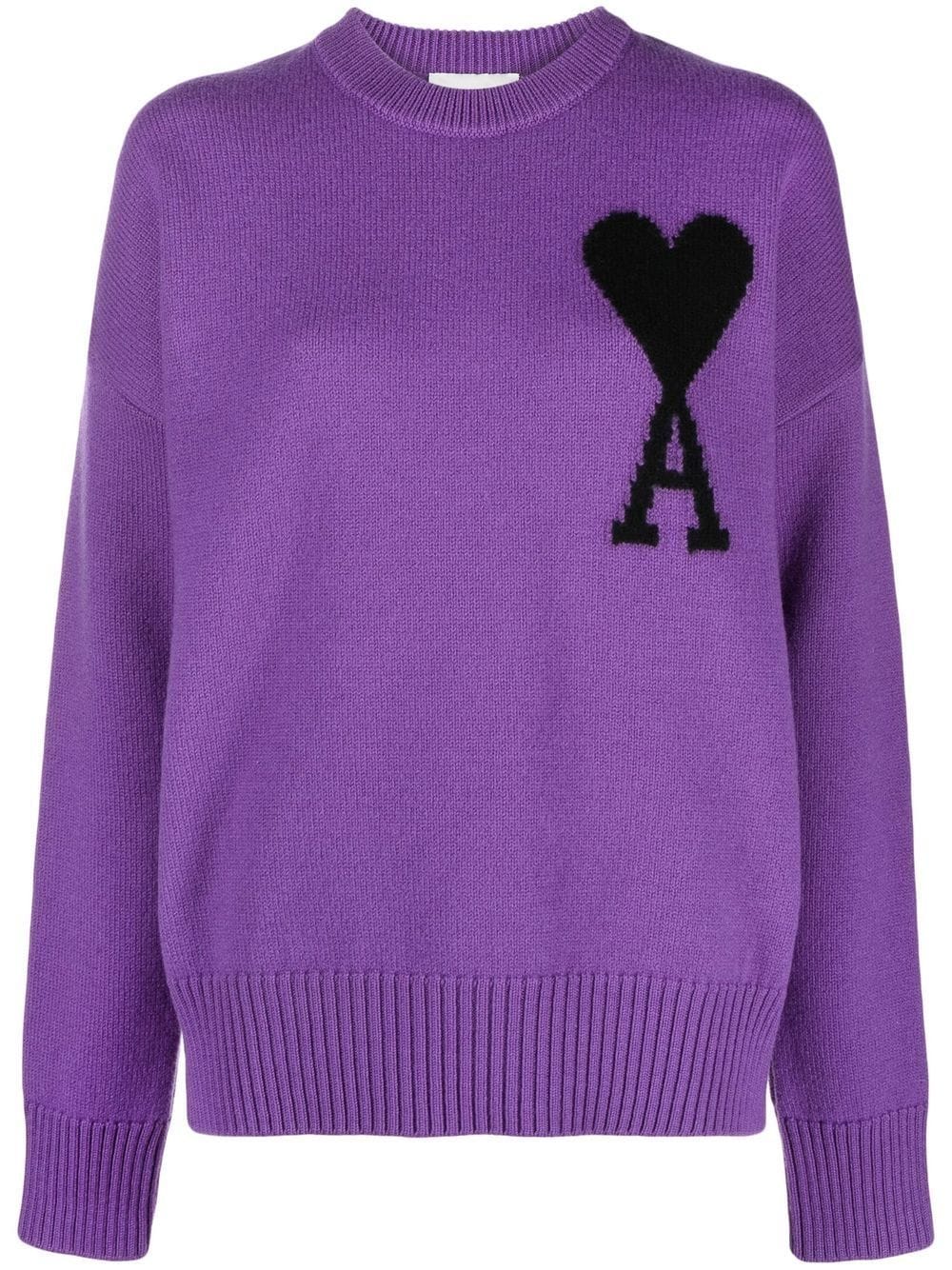 AMI PARIS Ami De Coeur Unisex Crewneck Sweatshirt Purple/Black - MAISONDEFASHION.COM