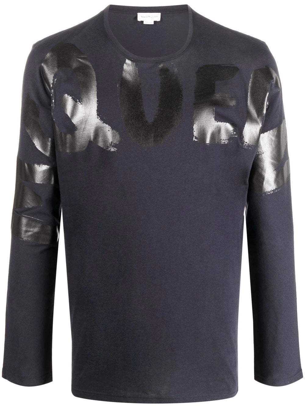 ALEXANDER MCQUEEN Graffiti Logo Print Long Sleeve T-Shirt Navy - MAISONDEFASHION.COM