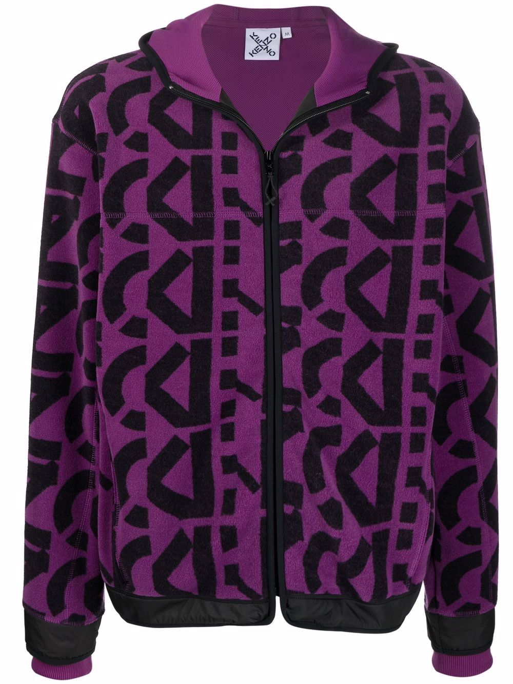 KENZO Monogram Print Fleece Zipped Jacket Purple - MAISONDEFASHION.COM