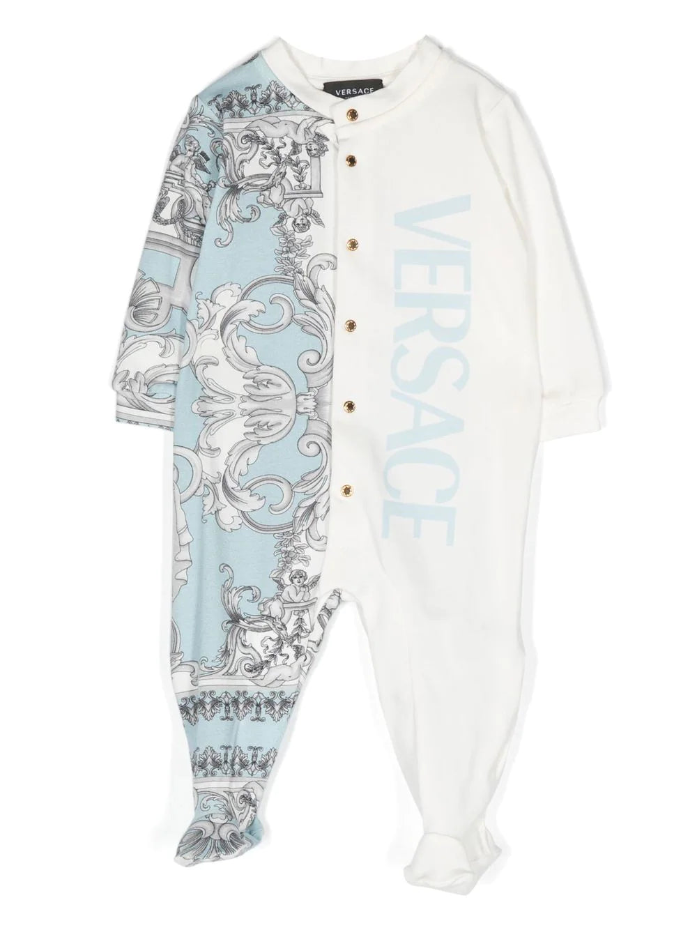 VERSACE KIDS Logo Print Romper White/Blue - MAISONDEFASHION.COM