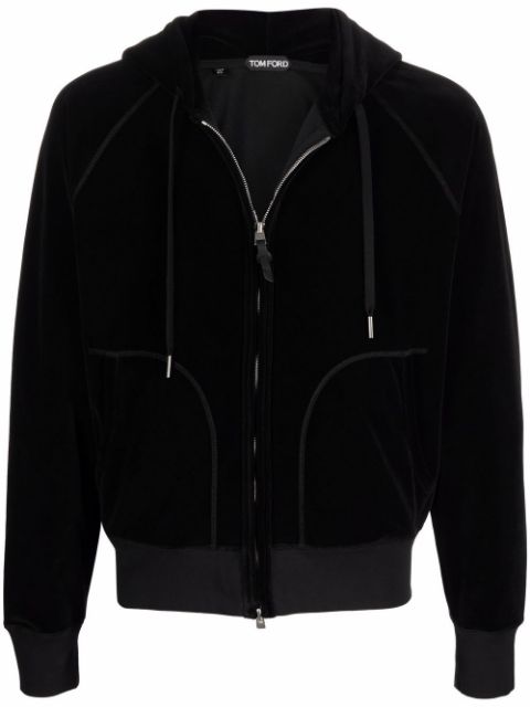 TOM FORD Velour Zipped Jacket Black - MAISONDEFASHION.COM