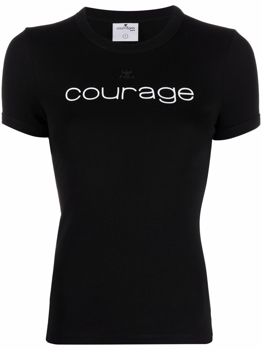 COURRÈGES WOMEN 'Courage' Slogan T-Shirt Black - MAISONDEFASHION.COM