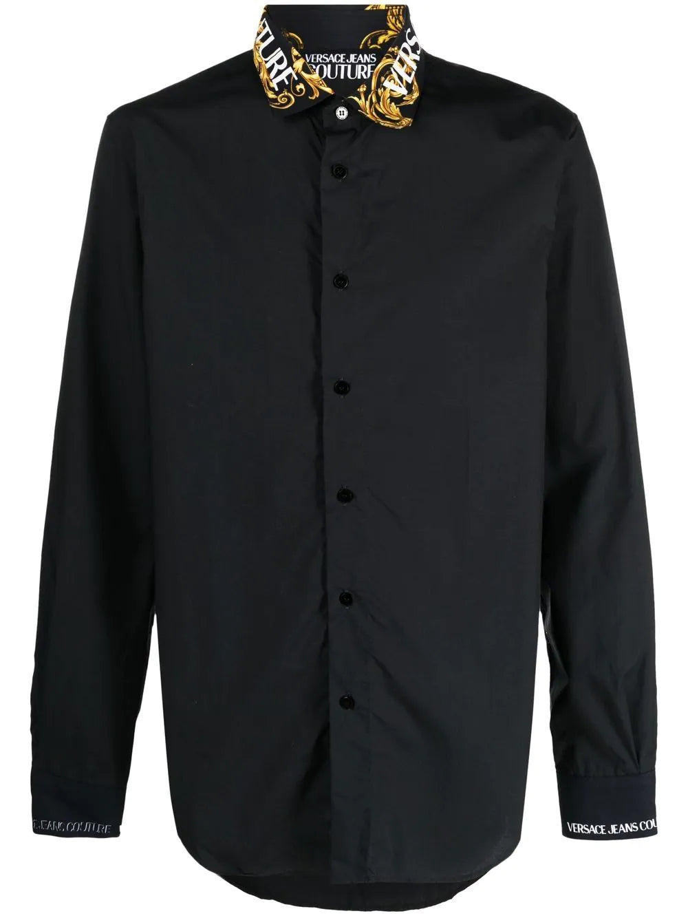 VERSACE Baroque Collar Print Long Sleeve Shirt Black - MAISONDEFASHION.COM