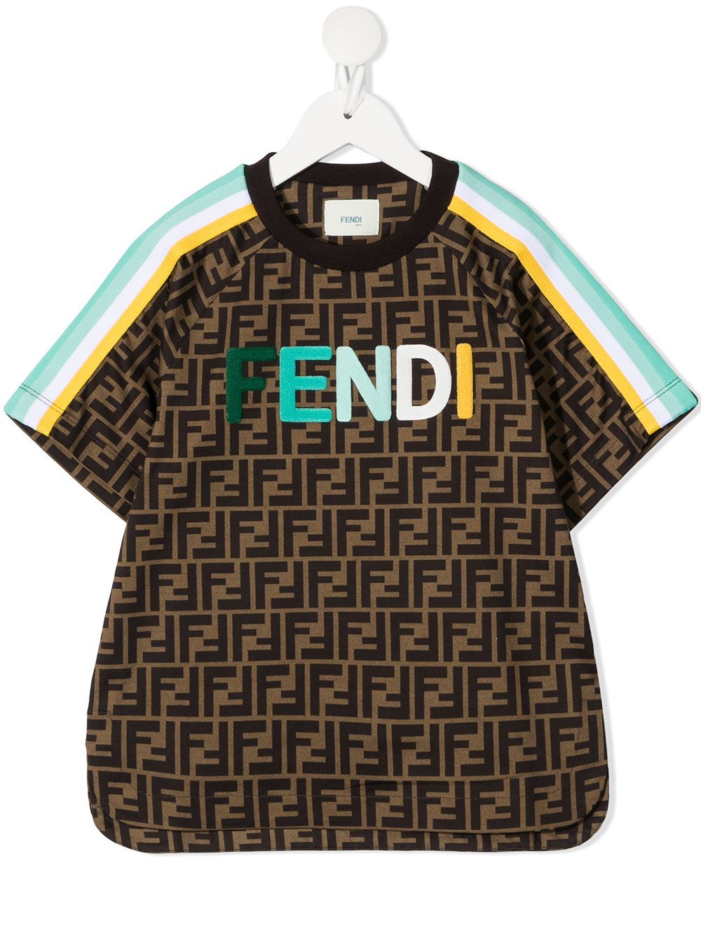 FENDI KIDS FF Monogram Green Logo T-Shirt - MAISONDEFASHION.COM