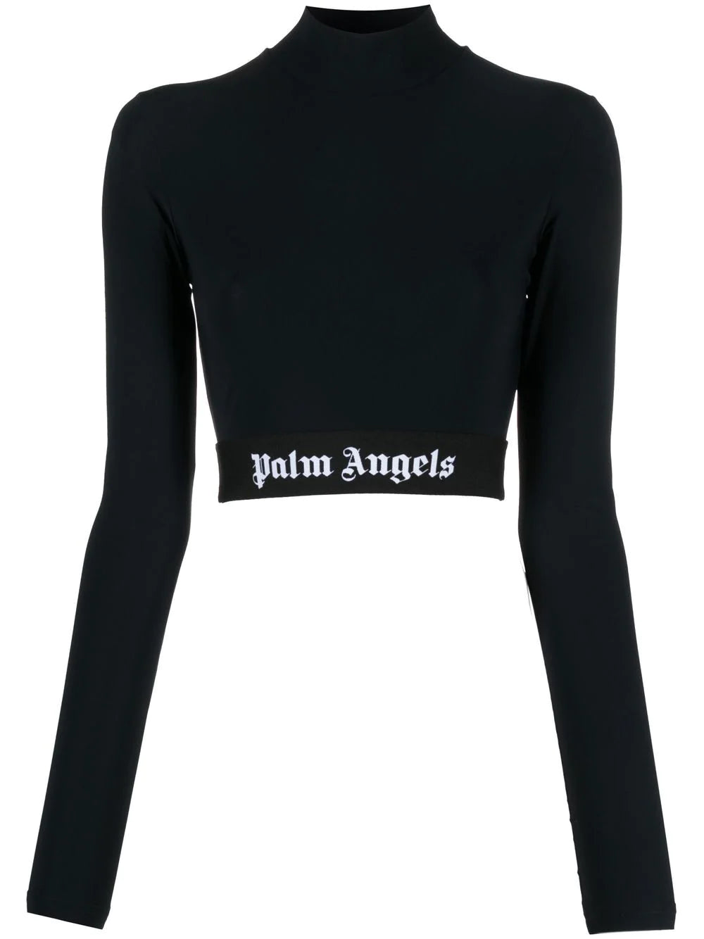 PALM ANGELS WOMEN Mockneck Logo Top L/S Black/White - MAISONDEFASHION.COM